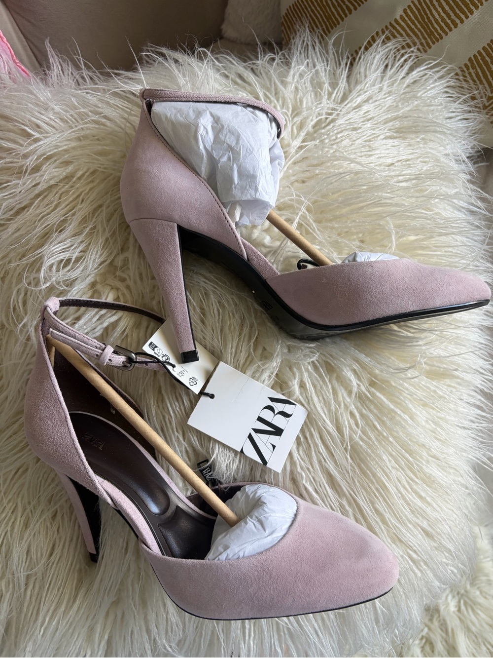 ZARA Blush Pink Suede Pointed-Toe Ankle-Strap Heels